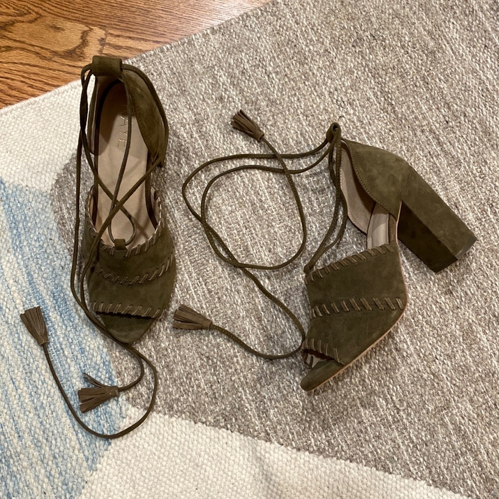 Olive Green Suede Raye Heels 7.5